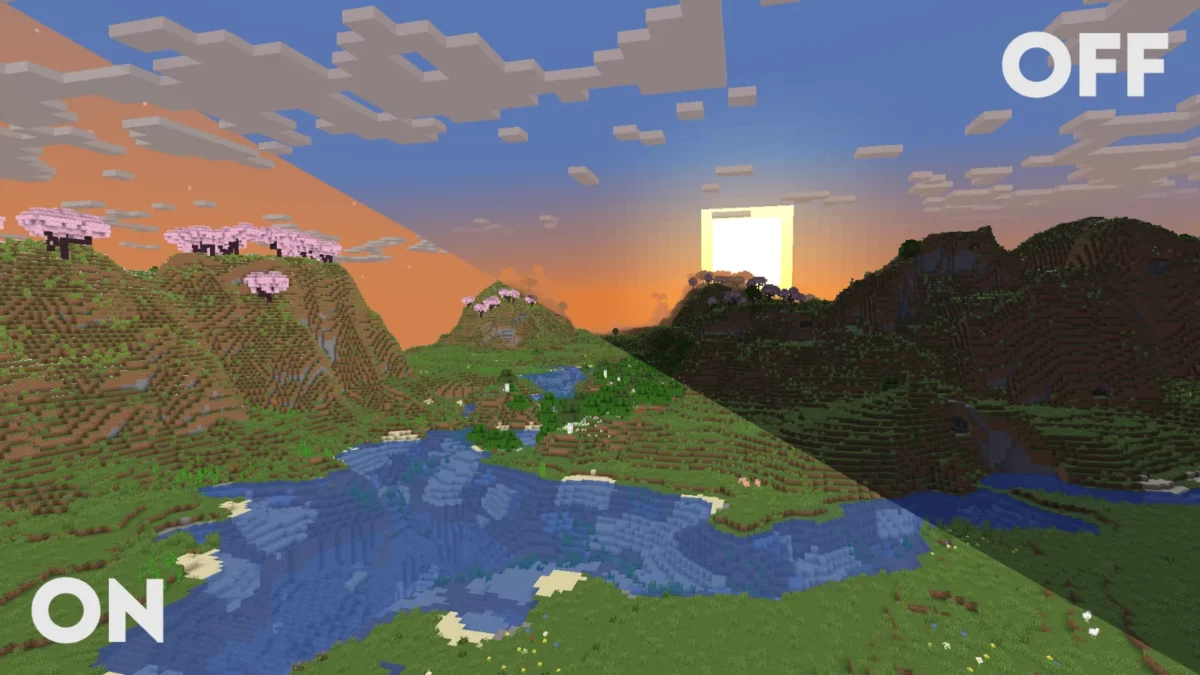 shader Minecraft Clarity collines éclairées de façon uniforme sans aucune ombre portée