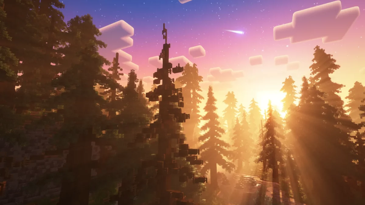 shader Minecraft Fantasy Shaders Reimagined coucher de soleil très coloré dans un style fantasy
