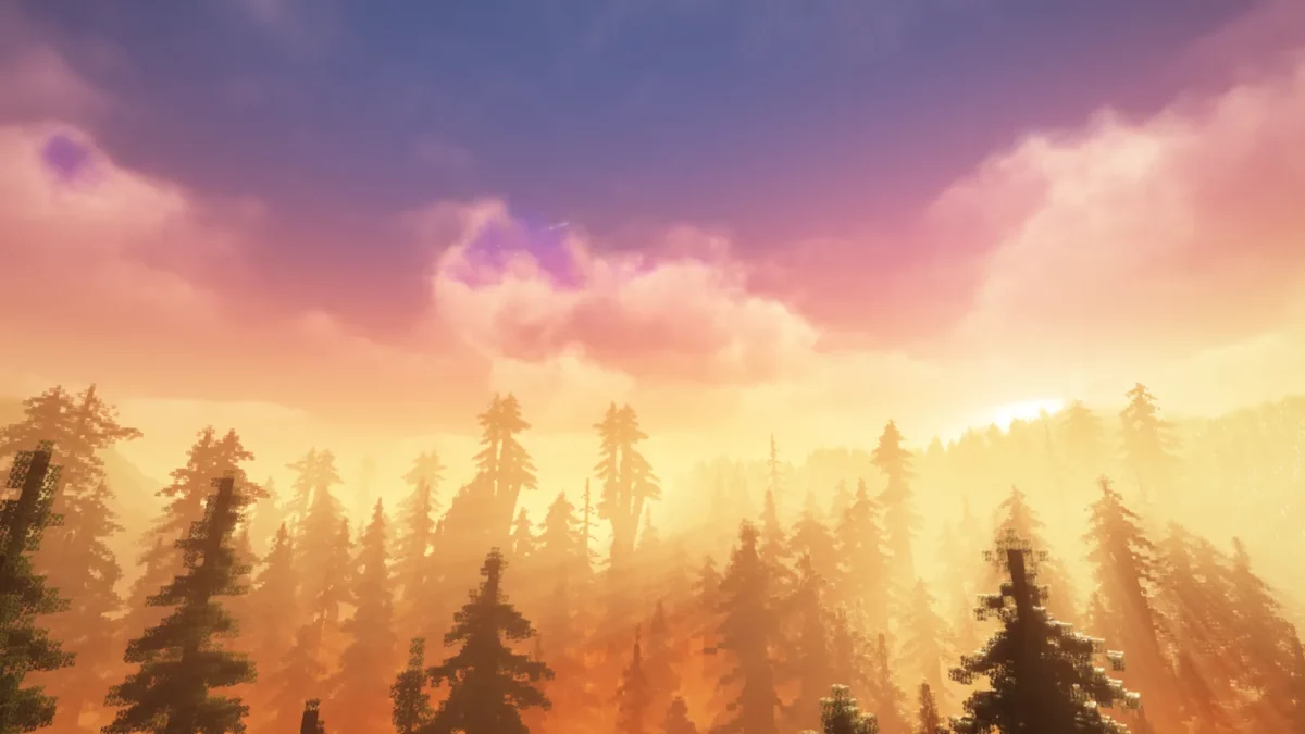 shader Minecraft Fantasy Shaders Unbound coucher de soleil coloré dans un style fantasy