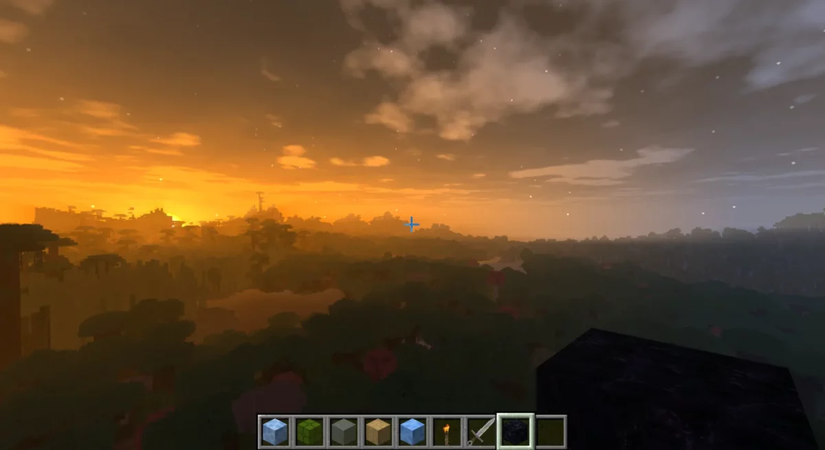 shader Minecraft Pegasus coucher de soleil amélioré aux teintes chaudes