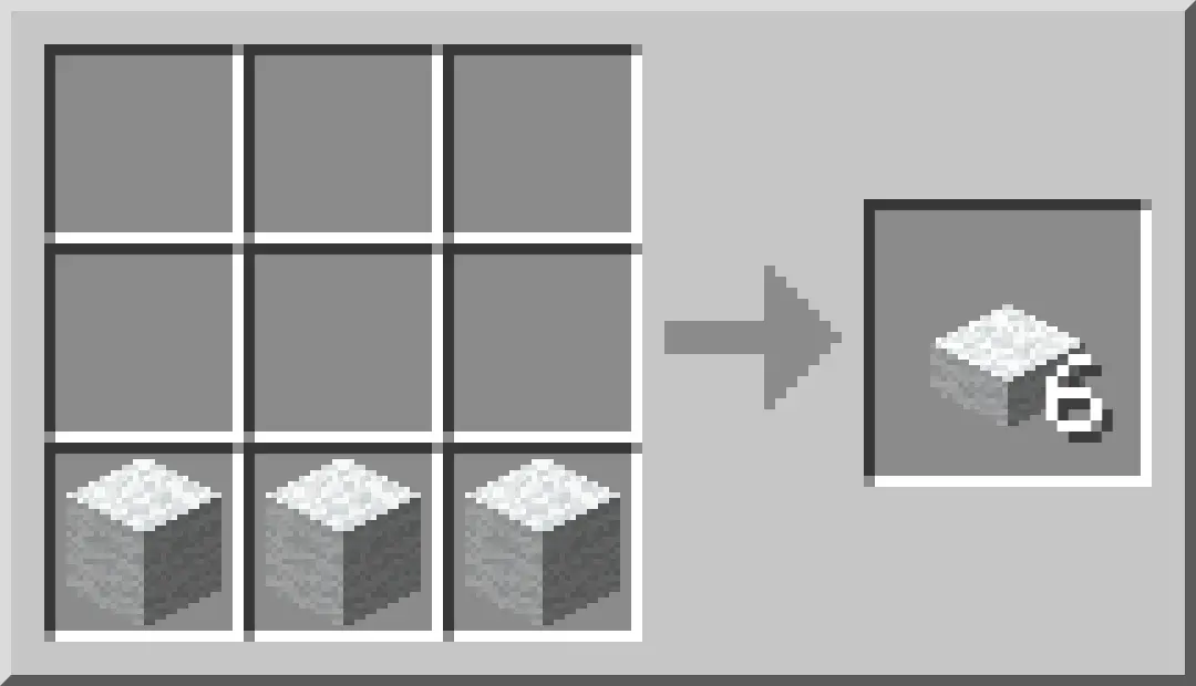 Minecraft 26.3 recette de craft de la dalle en laine avec trois blocs de laine blanche alignés