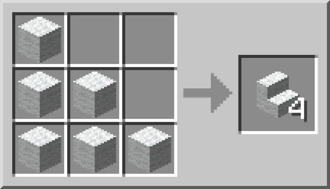 Minecraft 26.3 recette de craft de l'escalier en laine avec six blocs de laine blanche