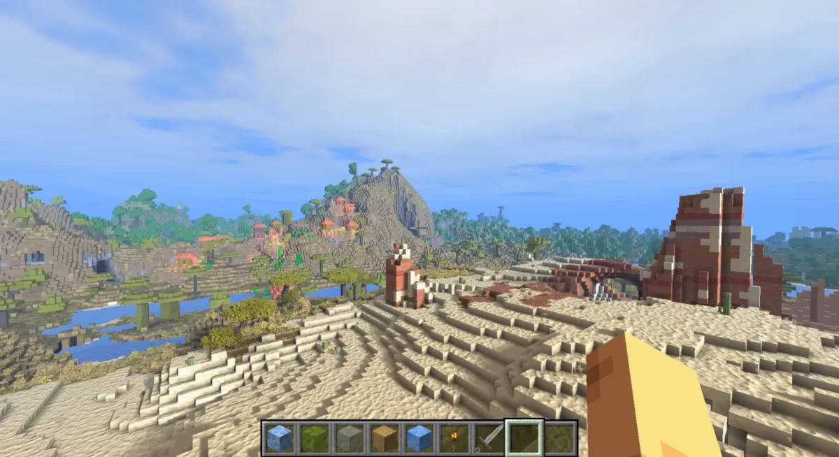 shader Minecraft Pegasus paysage avec une grande distance d'affichage via Distant Horizons