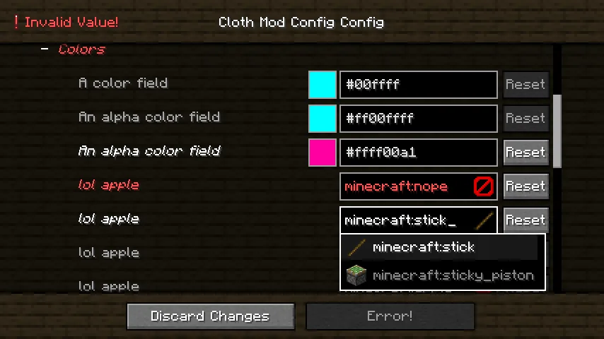 mod Minecraft Cloth Config API écran de configuration standardisé avec catégories curseurs et interrupteurs