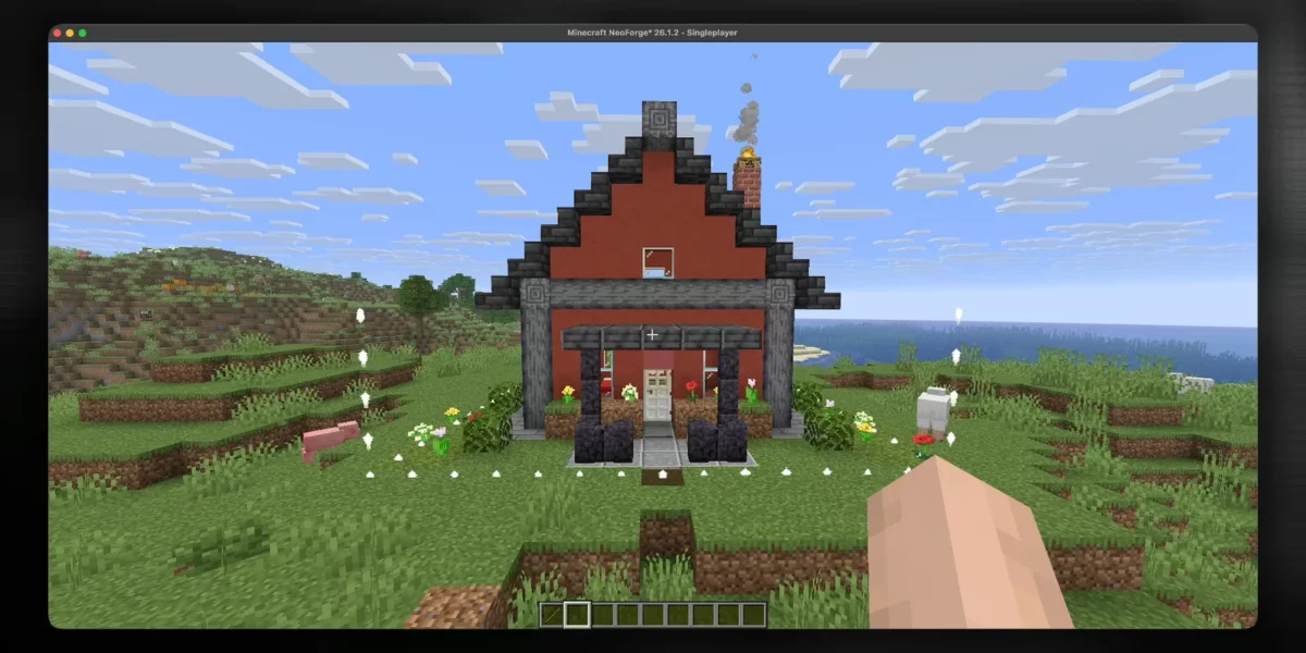 mod Minecraft Minedit maison dont le bois a été remplacé par de la pierre via une édition rapide