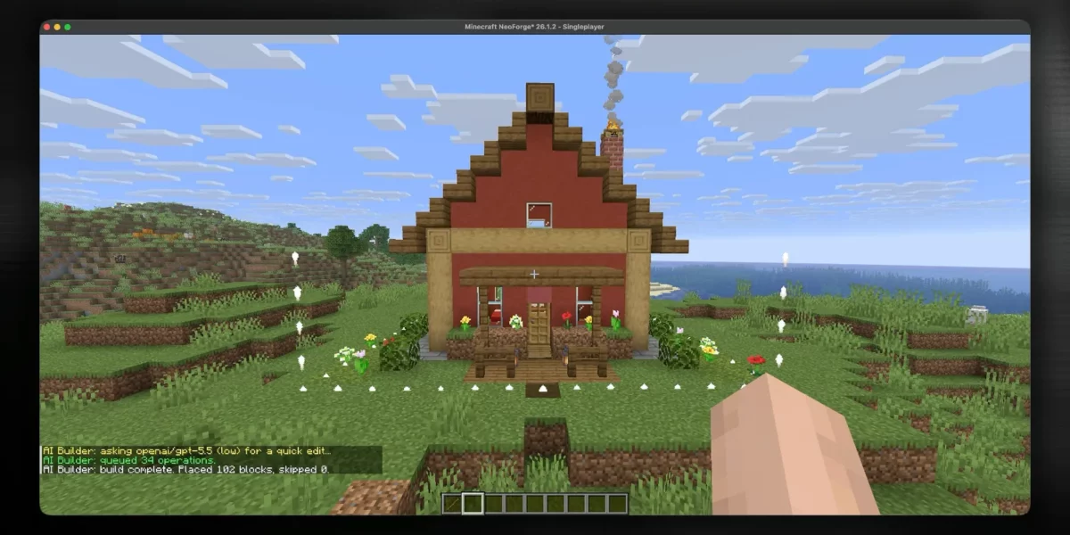 mod Minecraft Minedit la même maison après une retouche rapide qui fait passer les murs en rouge