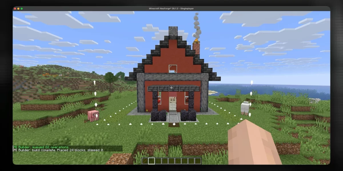 mod Minecraft Minedit maison après suppression des plantes extérieures demandée en langage naturel
