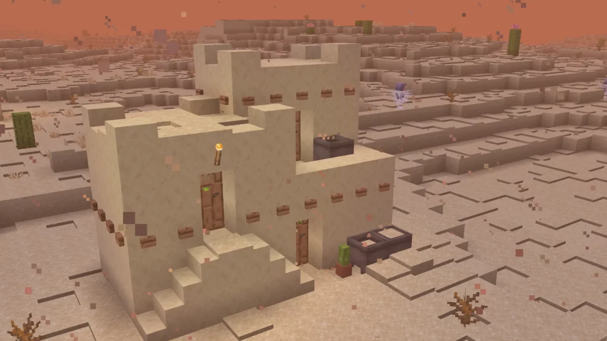 mod Minecraft Scorchful effets d'une tempête de sable avec chaudrons remplis de sable et tas de sable