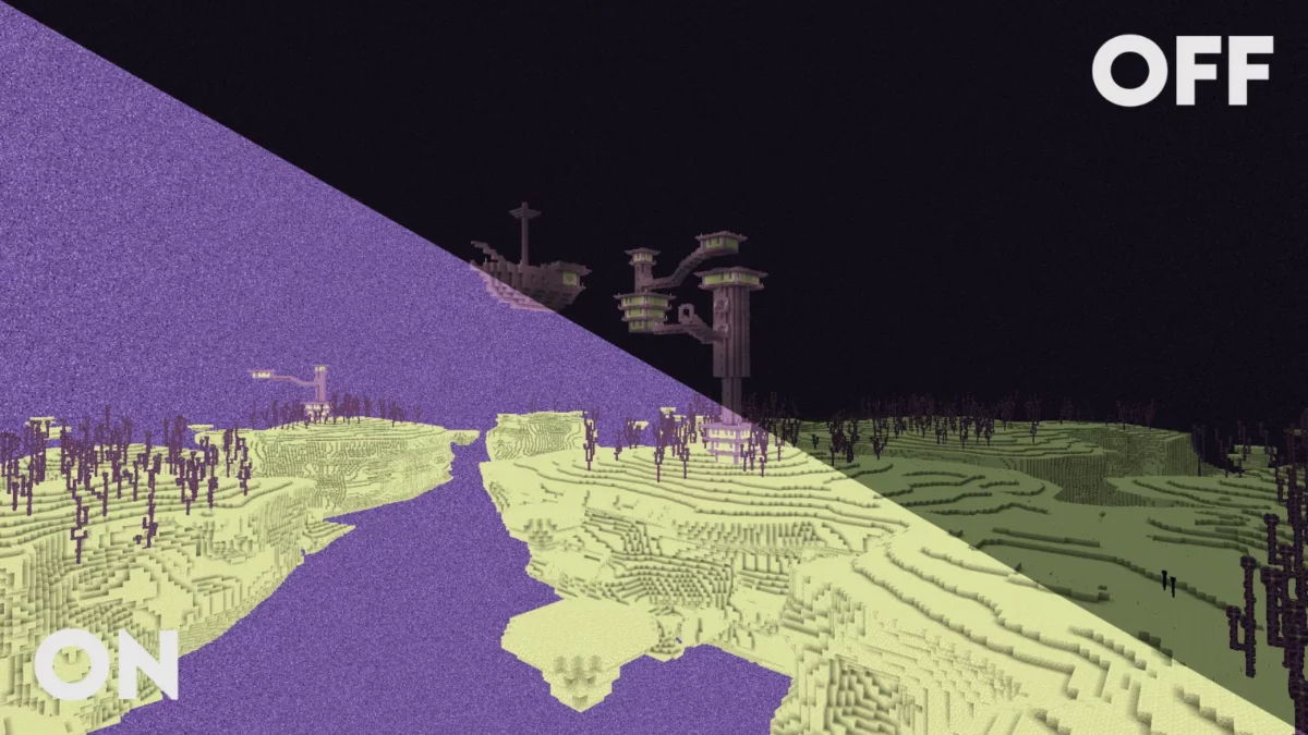 shader Minecraft Clarity cité de l'End entièrement visible jusque dans ses recoins