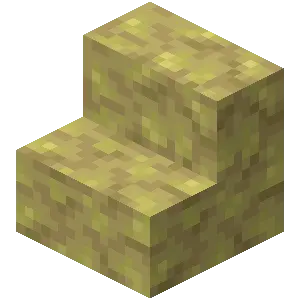 bloc Minecraft escalier de soufre vu de trois quarts avec ses deux marches à la texture jaune