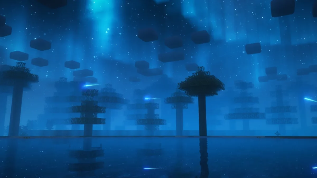 shader Minecraft Fantasy Shaders Reimagined étoiles filantes traversant le ciel nocturne du jeu