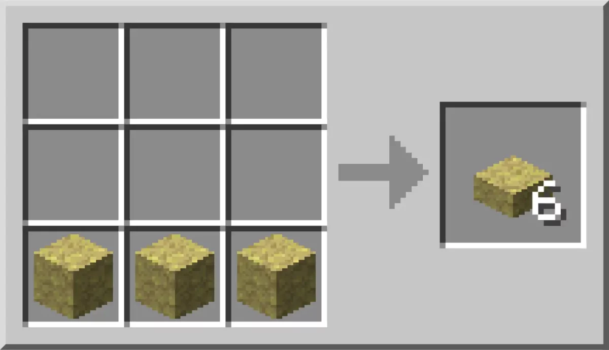recette Minecraft de la dalle de soufre avec trois blocs alignés sur la rangée basse de la grille