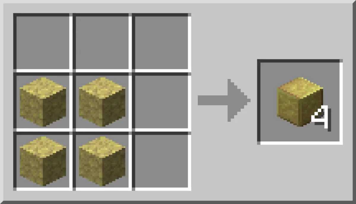 recette Minecraft du soufre poli avec quatre blocs de soufre disposés en carré pour quatre blocs polis