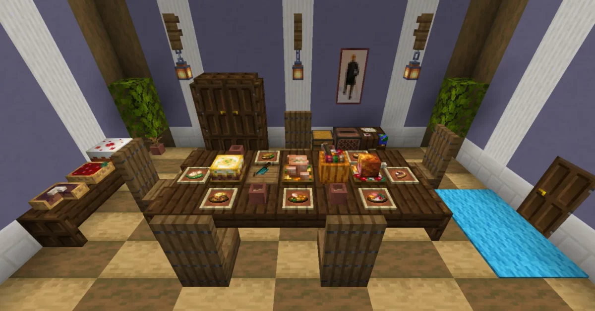 mod Minecraft Farmer's Delight grand festin posé pour offrir plusieurs portions