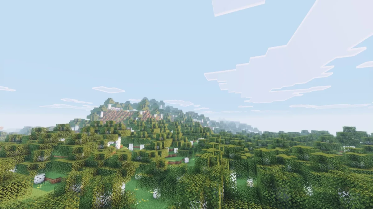 shader Minecraft Visual Vibrance éclairage doux et diffus appliqué à un paysage du jeu