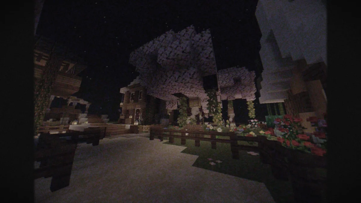 shader Minecraft Cursed Fog simple maison rendue pesante par l'ambiance horrifique du pack