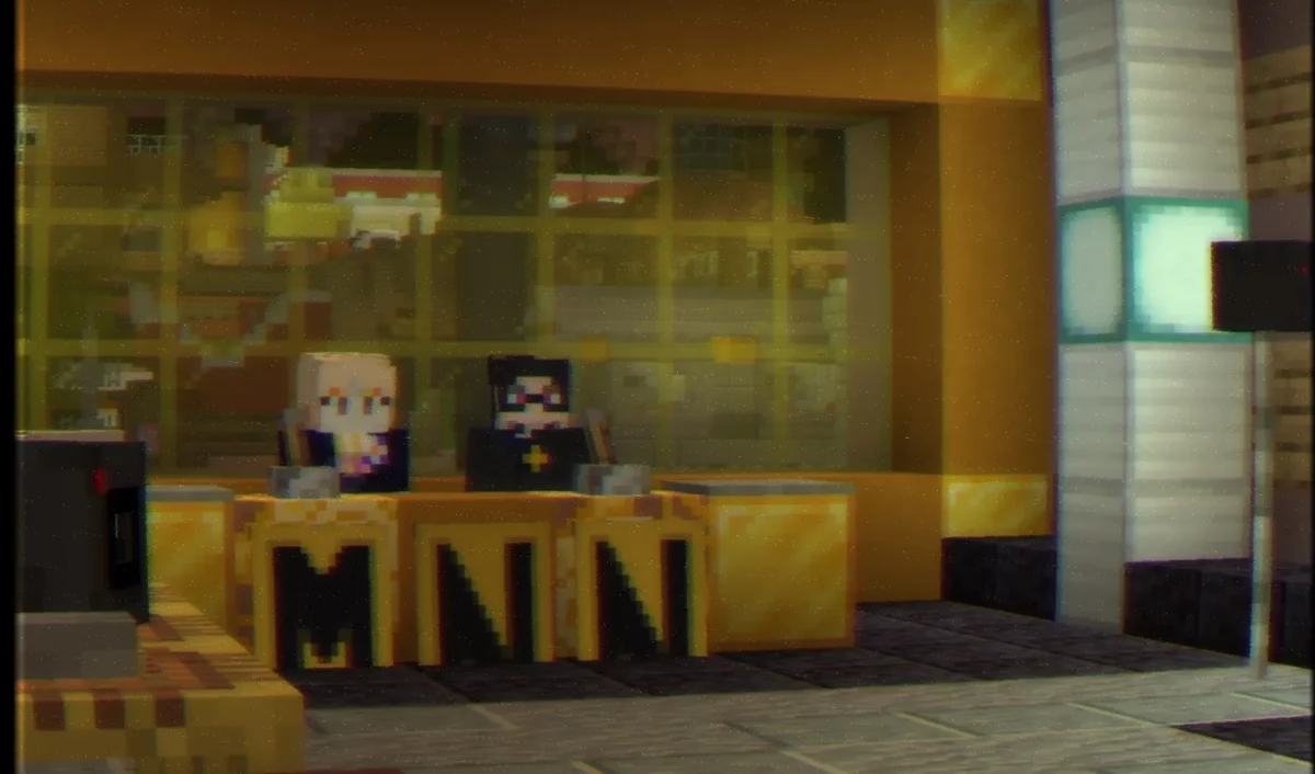 shader Minecraft CTR VCR scène façon bulletin télé capturé sur une vieille cassette VHS