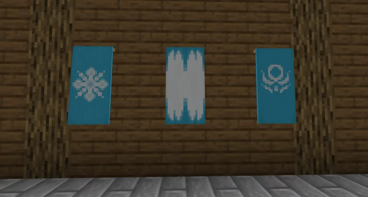 mod Minecraft Frostiful trois motifs de bannière flocon stalactite et frostologie sur fond clair