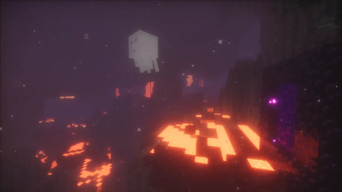 shader Minecraft Spring Shaders coulée de lave éclairant l'obscurité du Nether avec un fort effet de bloom