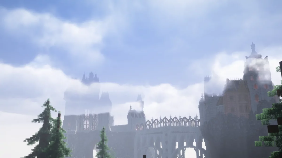 shader Minecraft Fantasy Shaders Unbound ciel de jour très nuageux à la teinte fantasy