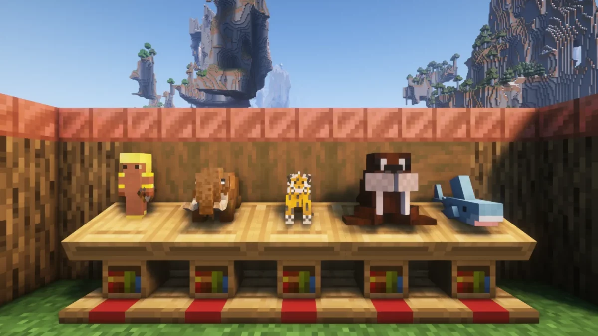 mod Minecraft Plushables présentant cinq peluches supplémentaires de la collection grandissante