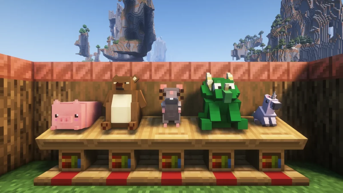 mod Minecraft Plushables présentant cinq peluches supplémentaires aux designs variés à fabriquer