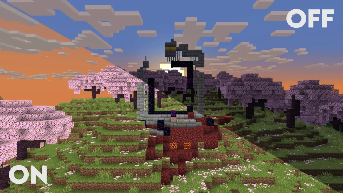 shader Minecraft Clarity zone d'un portail du Nether restant lisible même de nuit