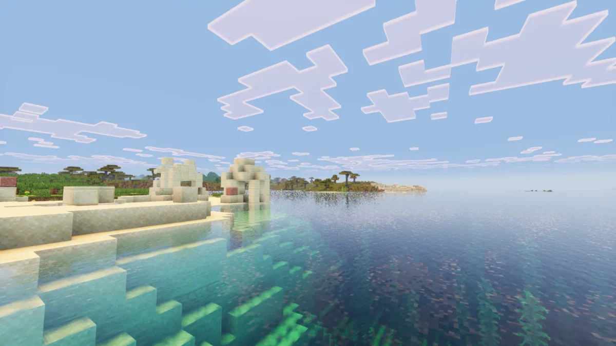 shader Minecraft Visual Vibrance reflets et surface de l'eau retravaillés par le pack