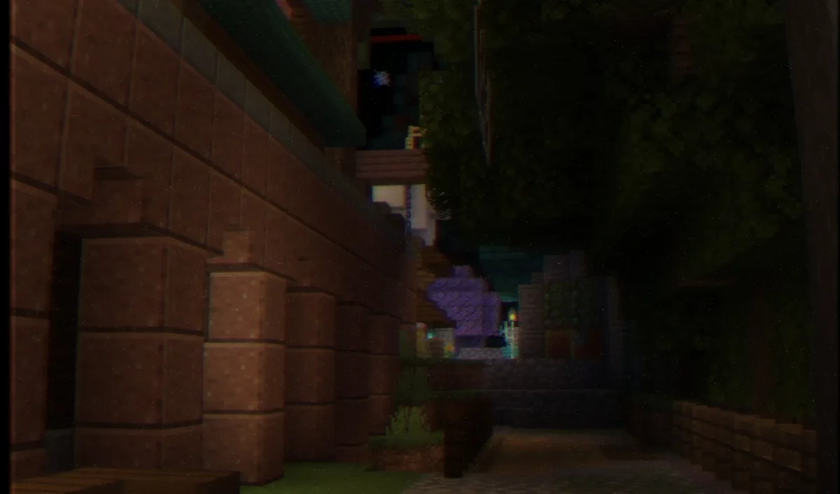 shader Minecraft CTR VCR ruelle avec grain analogique et franges de couleur sur les bords