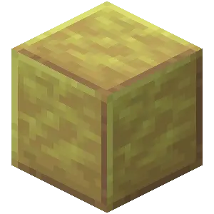 bloc Minecraft soufre poli en rendu isométrique avec sa texture jaune lissée et régulière