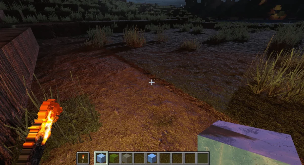 shader Minecraft Pegasus éclairage 3D d'une torche tenue en main dans une grotte avec textures PBR