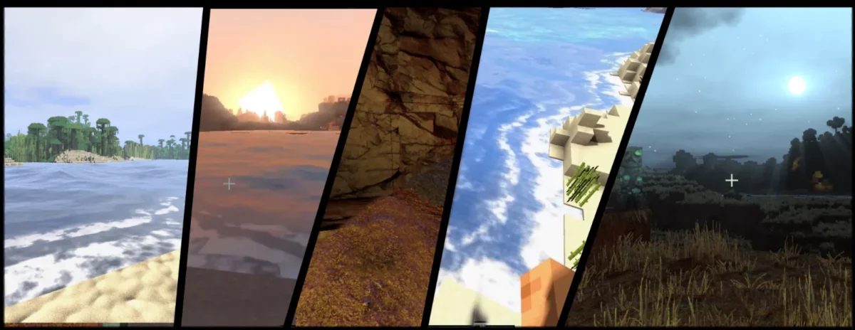 shader Minecraft Pegasus vue vitrine avec vagues déferlantes reflets PBR et grande distance d'affichage