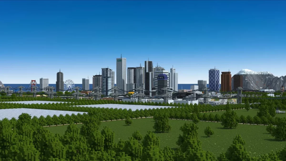 map Minecraft Los Perrito vue aérienne de l'île de 7 kilomètres sur 7 et de son agglomération