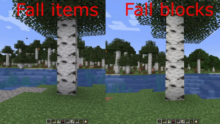 mod Minecraft FallingTree arbre entier qui s'effondre après qu'un seul rondin a été cassé à la hache