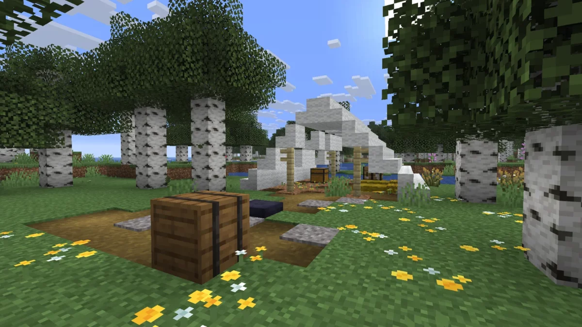Camp abandonné dans une forêt de bouleaux dans Minecraft 26.3