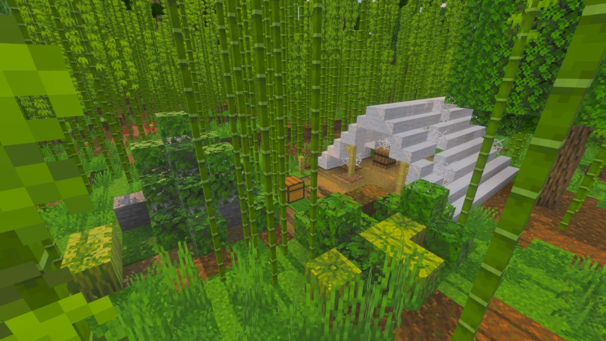 Camp abandonné au milieu d'une jungle de bambous dans Minecraft 26.3