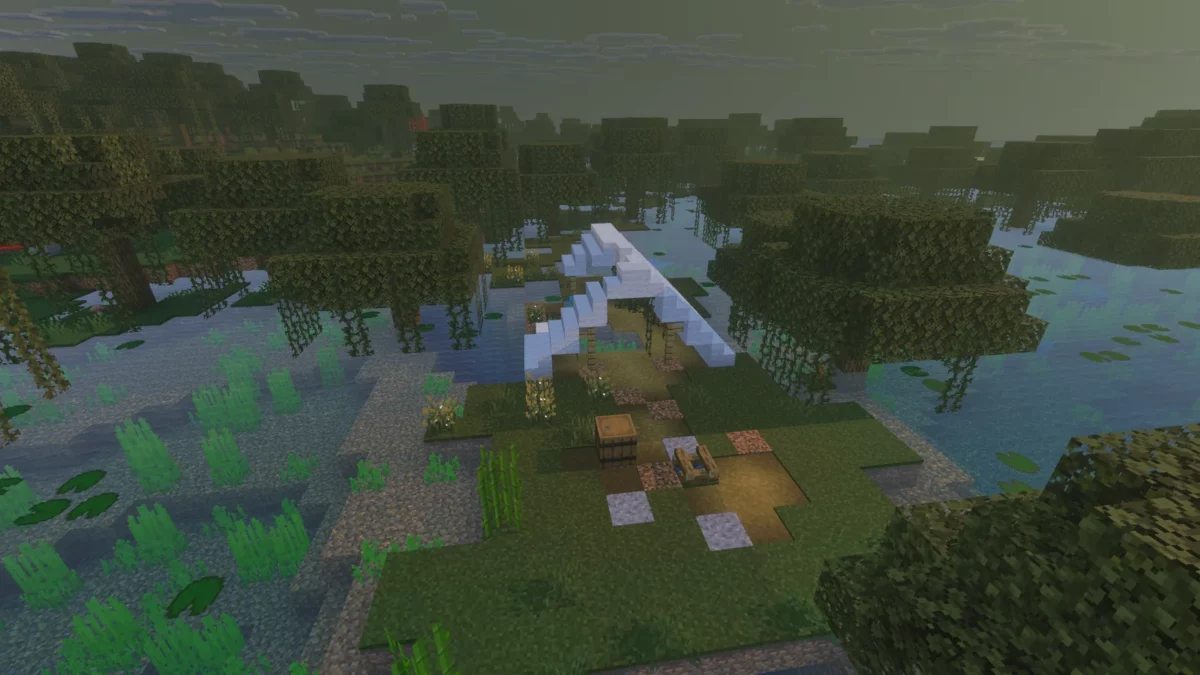 Camp abandonné sur un îlot au milieu d'un marais dans Minecraft 26.3