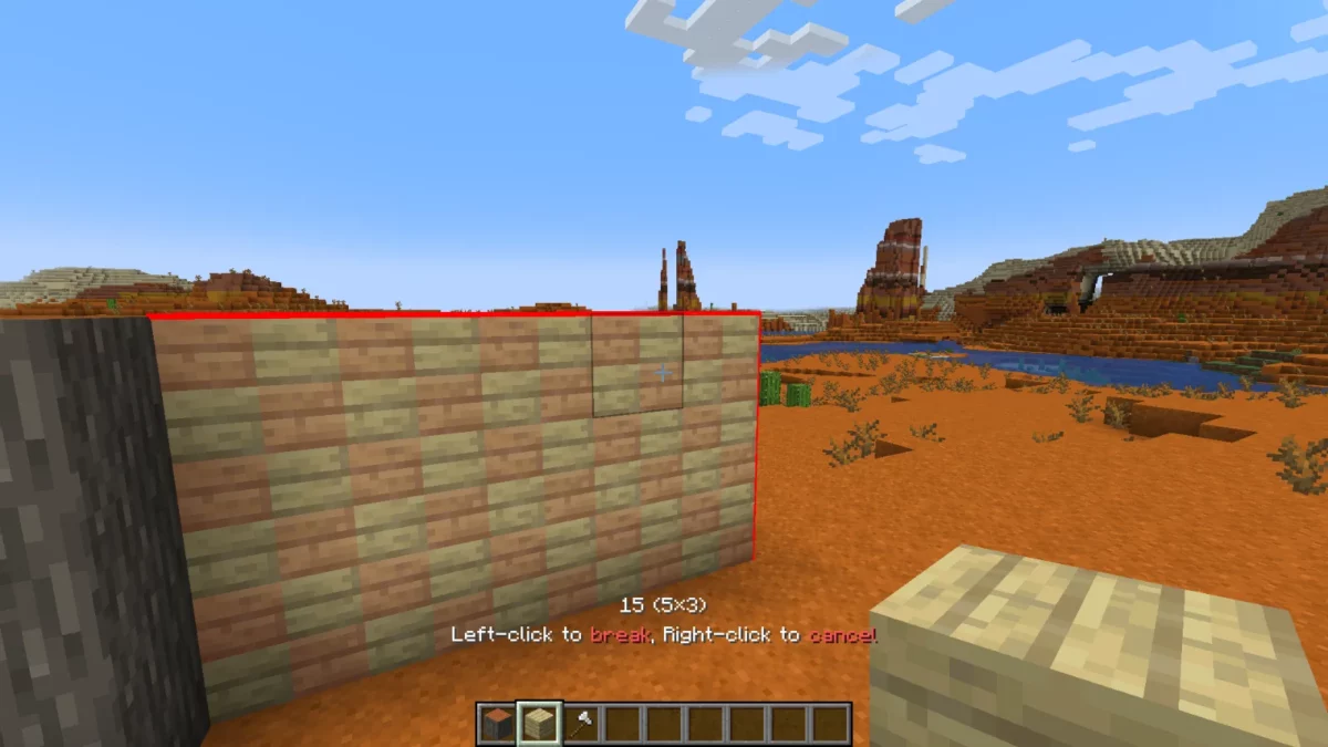 mod Minecraft Effortless Building mode de construction utilisé pour casser plusieurs blocs à la fois