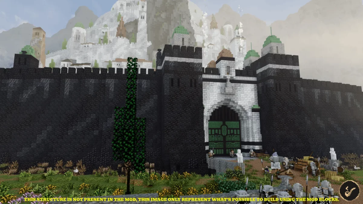 mod Minecraft Middle-earth cite blanche de Minas Tirith construite en etages contre la montagne