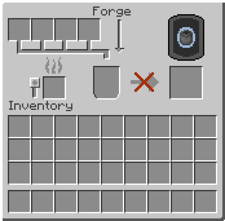 mod Minecraft Middle-earth interface de la forge en mode chauffe avec quatre emplacements de materiaux