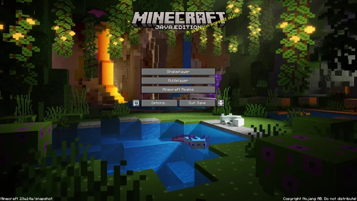 pack de texture Minecraft Glowing Caves Background écran titre avec un décor de grotte à la place du paysage habituel