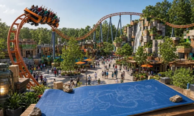 Les plans du parc d’attraction Minecraft dévoilent une montagne russe à trains rotatifs