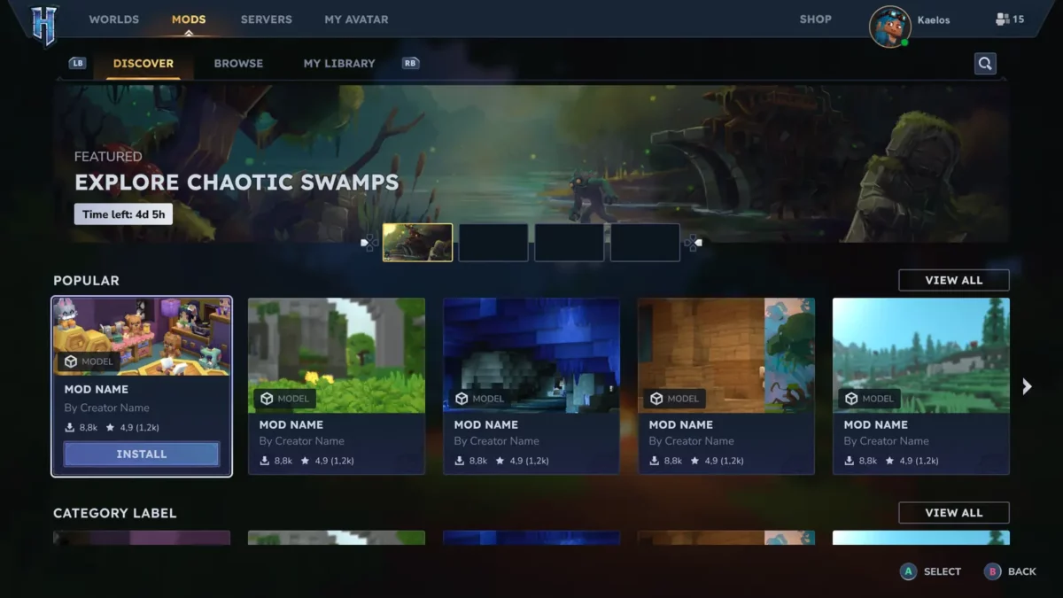 Hytale interface du Mod Browser intégré pour installer et mettre à jour des mods sans quitter le jeu