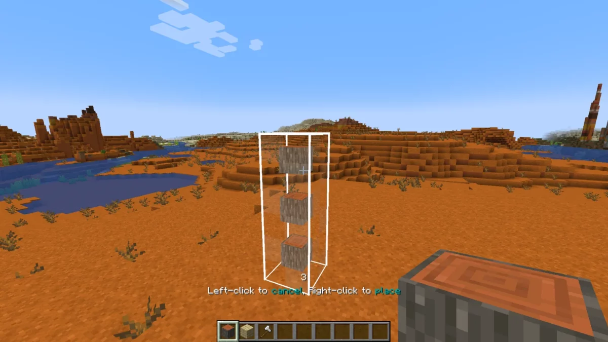 mod Minecraft Effortless Building mode ligne traçant une rangée de blocs d'un seul geste