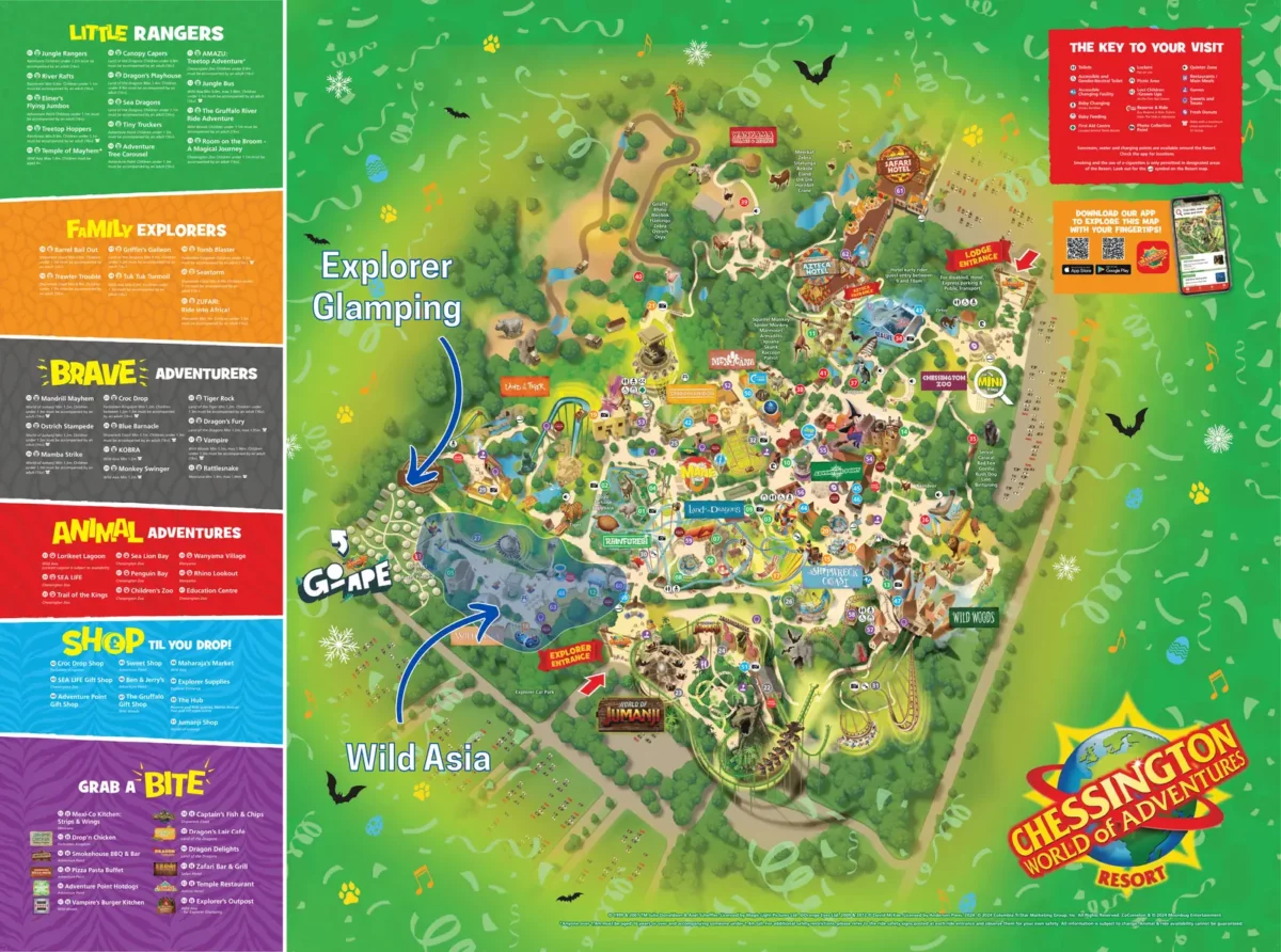 Plan d'implantation du site de Chessington montrant l'emplacement de Wild Asia repris par Minecraft World