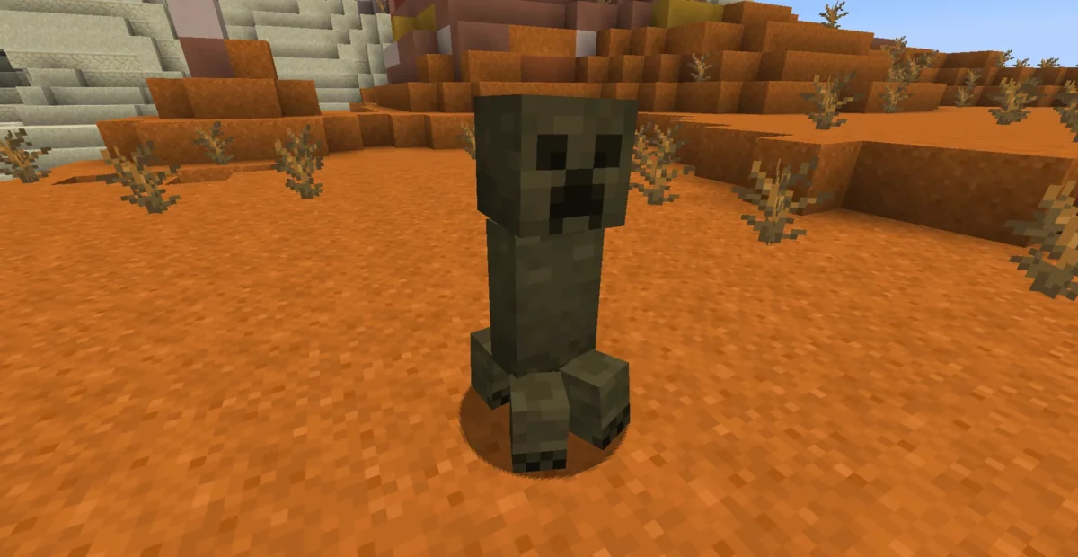 Creeper brun adapté aux couleurs des Badlands dans Minecraft avec le pack AL’s Creepers Revamped