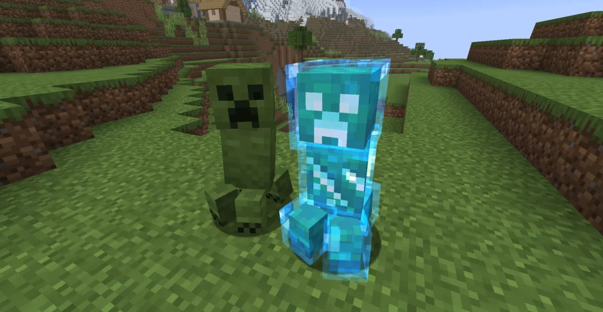 Creeper classique et Creeper chargé redessinés par AL’s Creepers Revamped dans Minecraft