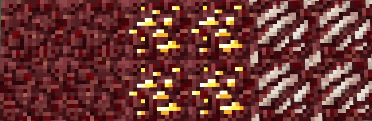 Gros plan horizontal sur la netherrack sombre créée par Better Old Netherrack dans Minecraft