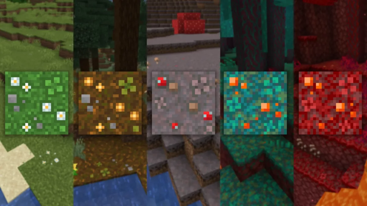 Blocs de sol décorés de fleurs et cailloux par Simple Grass Flowers dans Minecraft