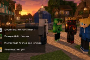 Chat Heads est un mod qui affiche le visage de l’auteur devant chaque message dans Minecraft Visages des joueurs affichés devant leurs messages par le mod Chat Heads dans Minecraft